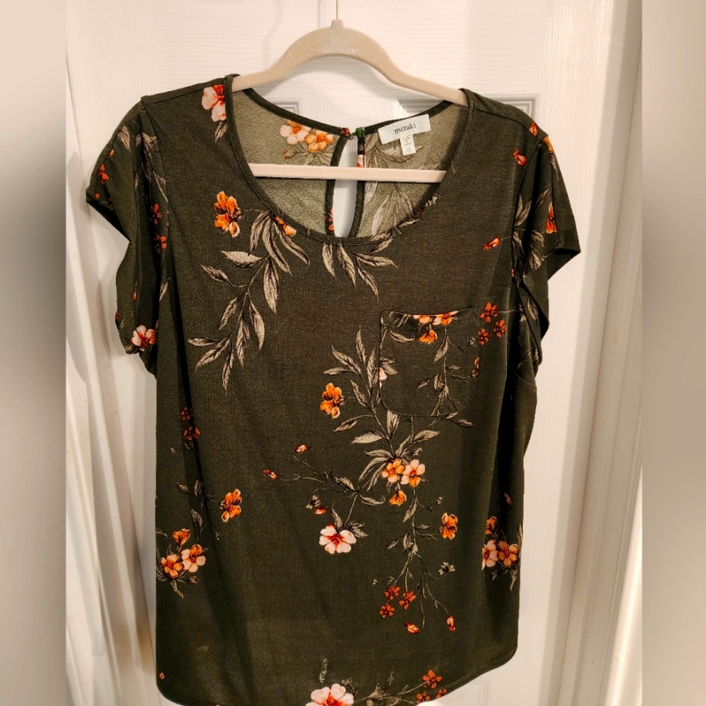 Green floral blouse